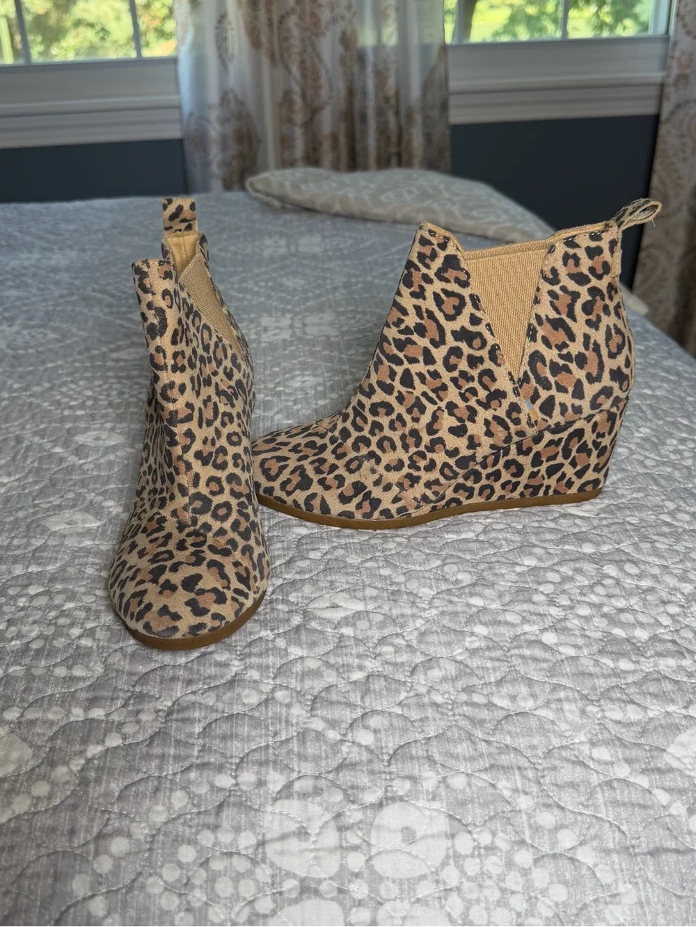 Toms Leopard Print Wedge Booties, women’s size 7.5.